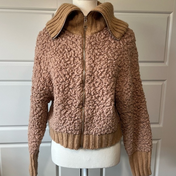 Cozy Popcorn‎ Knit Zip Up Cardigan Statement Collar Sweater Jacket - Picture 1 of 10